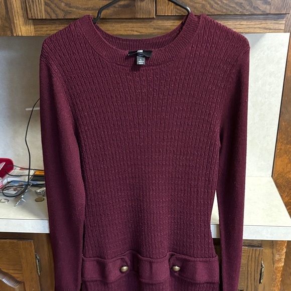 Iz Byer Long Sleeve Knit Dress in Wine - Picture 3 of 7